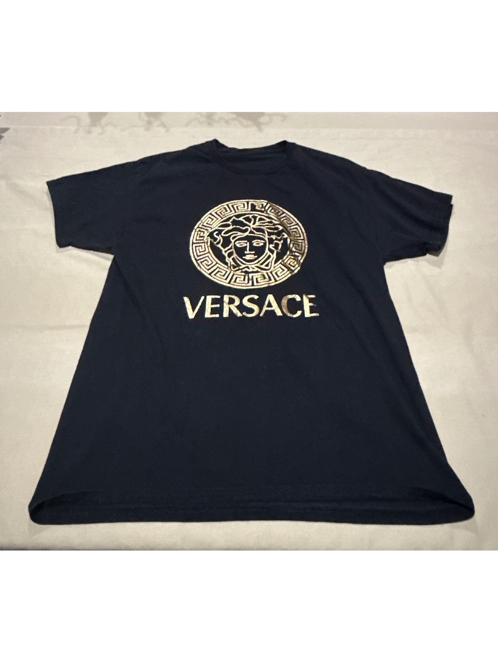 Versace Style Black & Gold Medusa Head Graphic Tee Medium